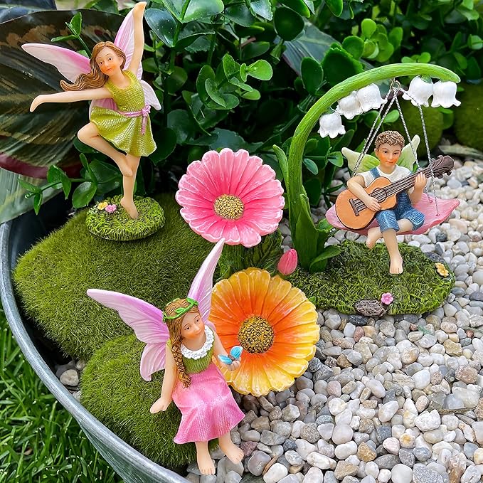 Mood Lab Fairy Garden - Dancing Swing Accessories Kit of 5 pcs - Miniature Garden Figurines Set - Outdoor or House Decor