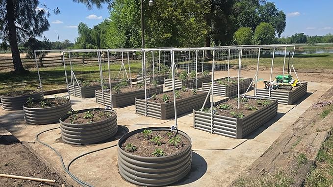 A ANLEOLIFE 16-Pack Deep Root Galvanized Raised Garden Beds Outdoor for Planting Vegetables Flowers Herb, Quartz Grey