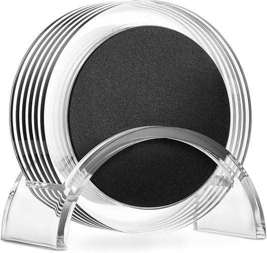 Acrylic Drink Coasters Set of 6 | Premium Stylish Black 4 Inch Coaster Set for Tabletop, Coffee Table Protection | Coasters Will Not Scratch Your Wood Tables or Stick to Glass | Home Decor Accent