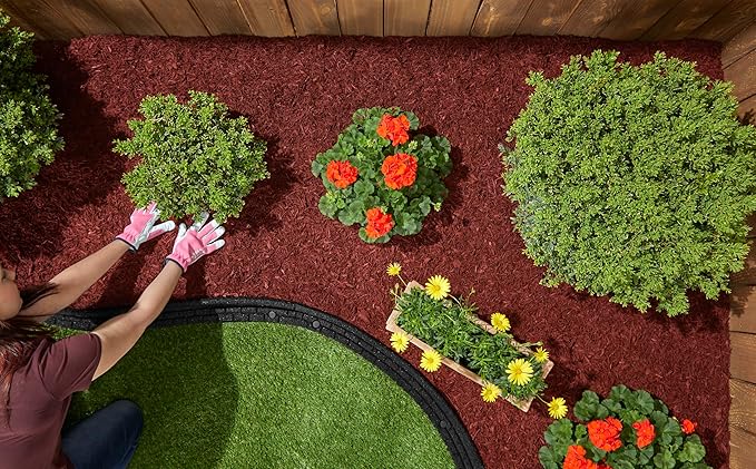 Rubberific Premium Shredded Rubber Mulch for Gardens, Lawns, and Landscaping | Long Lasting Color | Looks Like Natural Wood Mulch (75 CU. FT. - 1,350 LBS, Red)