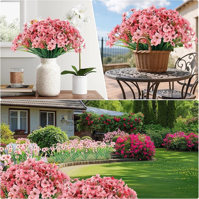 20 Bundles Artificial Flowers for Outdoors or Indoor Garden Home Decoration,No Fade Fake Flowers Faux Plants for Decoration Hanging Planters,Porch Window Box Garden Wedding Farmhouse Fake Plants