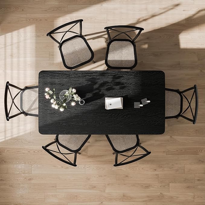Casaphoria 67" Dining Table for 6, Wood Kitchen Table with Scratch-Resistant Top & V-Shaped Base, Modern Farmhouse Rectangular Dining Table for Living Room, Kitchen, Easy Assembly, Black