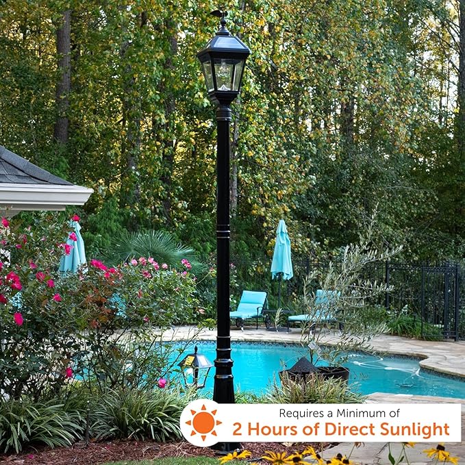 Gama Sonic Imperial II Bulb Solar Post Light, Black UV Protected Resin and Clear Lens, Outdoor Single Lamp with 3" Fitter for Lamp Posts or Pier Base and Warm White 2700K Light