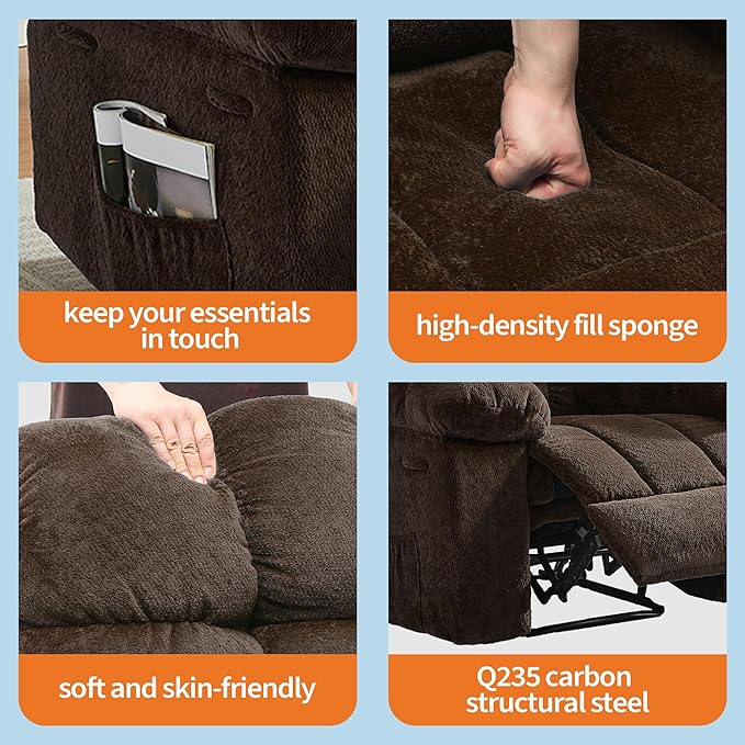 Oversized Swivel Rocker Recliner Chair for Adult, Ergonomic Nursery 150° Recliner Chair with Footrest,Extra Wide Manual Recliners,Upholstery Overstuffed Soft Rocking Sofa Chair,Brown