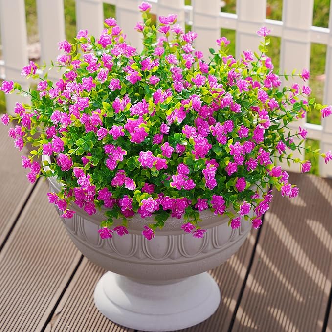 Ivydale Artificial Flowers Plants for Spring Outdoors Decoration, 12 Bundles Fake Plastic Flowers UV Resistant Faux Greenery Bushes Shrubs for Home Porch Patio Garden (Fuchsia)