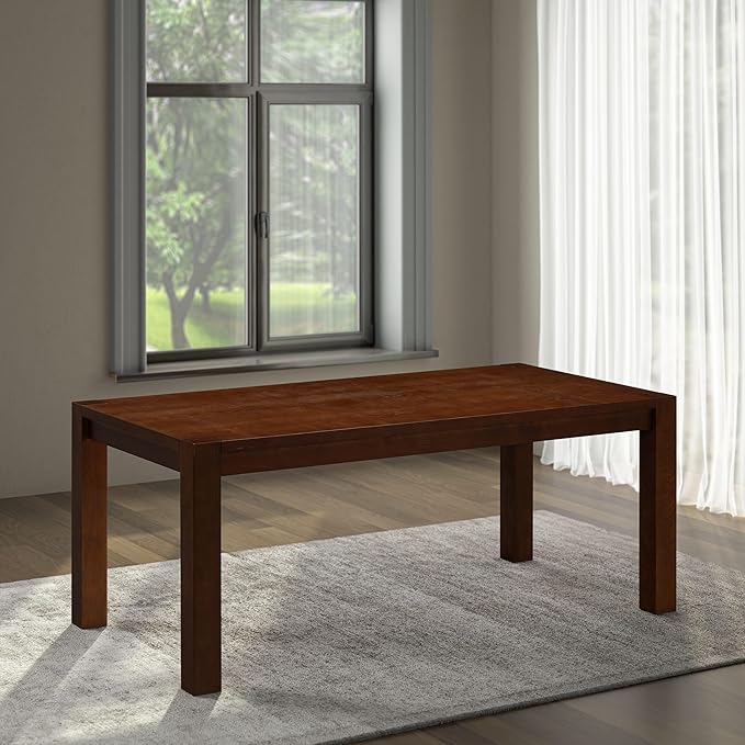 NTC Block 71 Inch Modern Farmhouse Dining Table, Rectangular Dinner Table for Dining Room, Living Room Furniture, Effortless Assembly, Dark Walnut