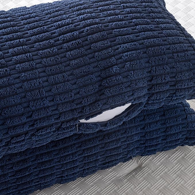 Fancy Homi 2 Packs Navy Blue Long Body Lumbar Decorative Throw Pillow Covers 14x36 Inch for Bed Couch Bedroom Bench, Soft Corduroy Rectangle Solid Pillow Case, Rustic Farmhouse Boho Room Decor