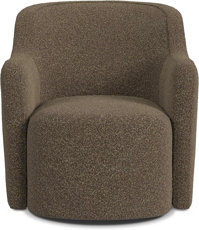 Upholstered 360° Barrel Back Swivel Chair | Accent Chairs for Living Room & Bedroom | Decorative Home Furniture, Brown Boucle