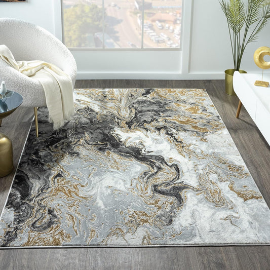 LUXE WEAVERS Marble Swirl Abstract Area Rug, Smoke 8x10