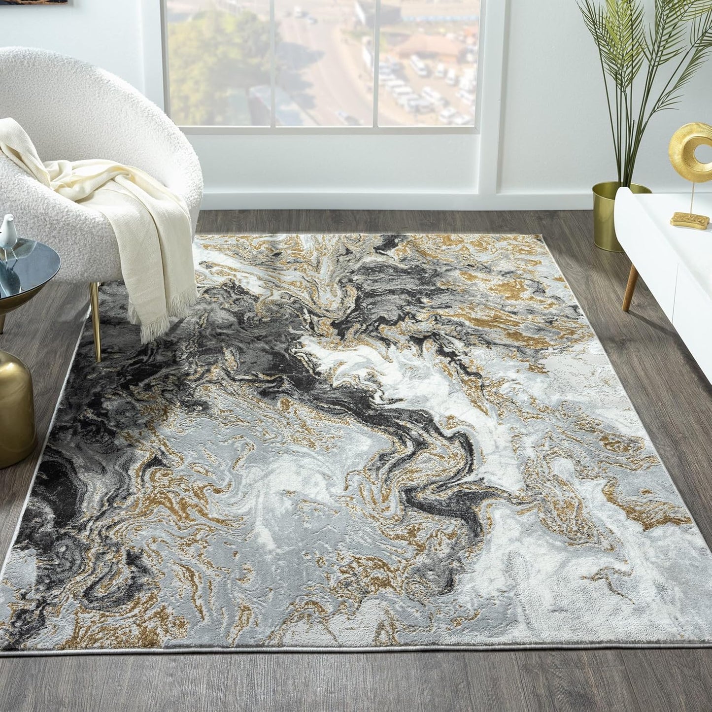 LUXE WEAVERS Marble Swirl Abstract Area Rug, Smoke 4x5