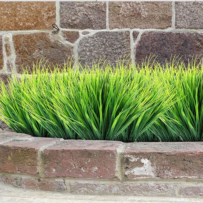 Ysleen 40 Bundles Artificial Grasses Outdoor UV Resistant Fake Plants No Fade Faux Grass Plastic Wheat Grass Greenery Shrubs Garden Porch Window Box Decorating Craft