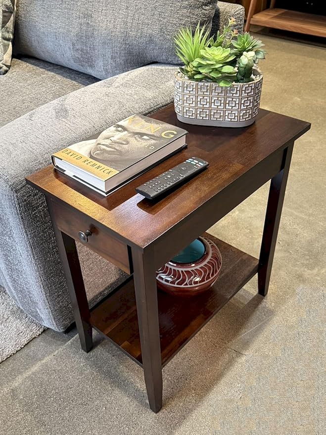 2-Tier Solid Acacia Recliner Table w/Drawer