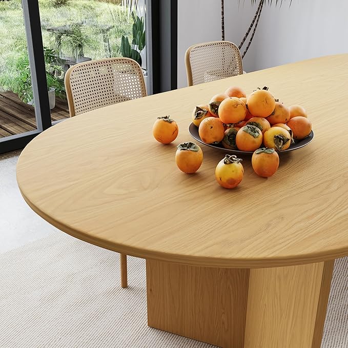 Casaphoria 79" Dining Table for 6, Wood Kitchen Table with Scratch-Resistant Top & V-Shaped Base, Modern Farmhouse Oval Dining Table for Living Room, Kitchen, Easy Assembly, Natural Wood