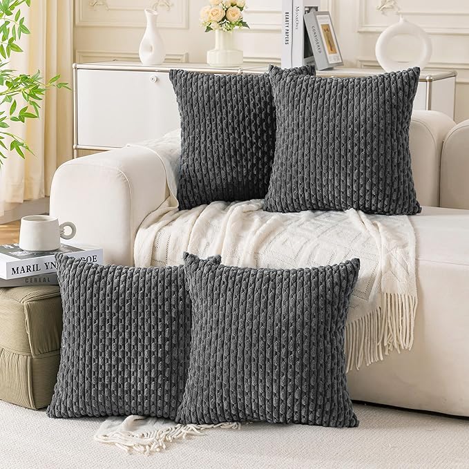 Set of 4 Dark Grey Decorative Throw Pillow Covers 26x26 Inch Corduroy Pillow Covers for Bed Couch Sofa Living Room Soft Square Cushion Cases
