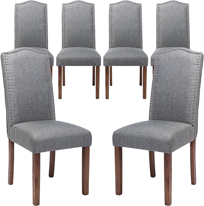 Stylish Upholstered Parsons Dining Chair with Silver Nailhead Trim and Sturdy Solid Wood Legs