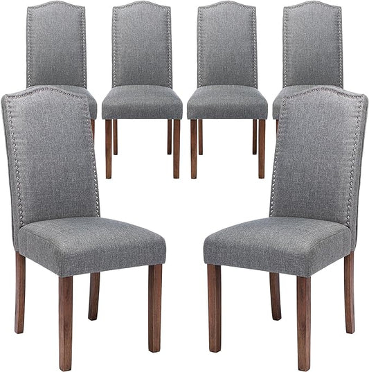 Stylish Upholstered Parsons Dining Chair with Silver Nailhead Trim and Sturdy Solid Wood Legs