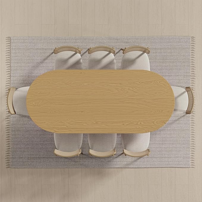 Casaphoria 79" Dining Table, Wicker Base Modern Kitchen Table for 4-6, Farmhouse Style with Oval Top & Wicker Base, Easy Assembly for Living Room, Kitchen, Natural Wood