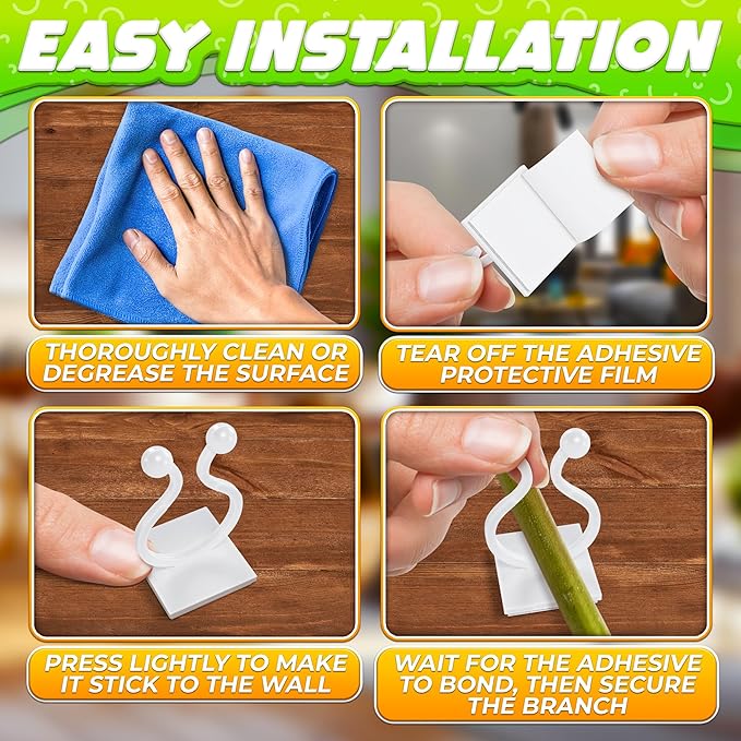 100Pcs Clear Plant Clips for Climbing Plants Indoor - White & Flexible Climbing Plant Wall Clips for Vines Organize - Universal Size Vine Clip Set with Sticky Mount, Easy Installation & Strong Grip