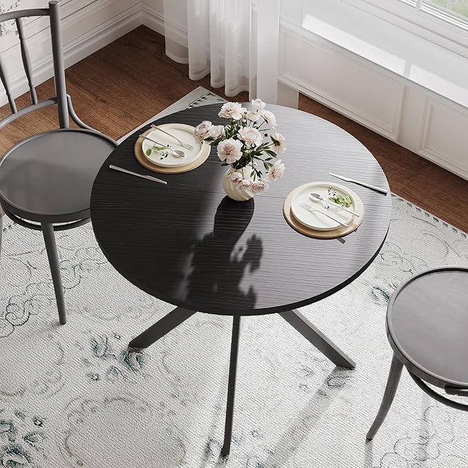 ChooChoo Round Dining Table for 2, Farmhouse Wood Kitchen Table, Circle Dinner Table for Kitchen & Dining Room, Small Space, 31.5In, Black