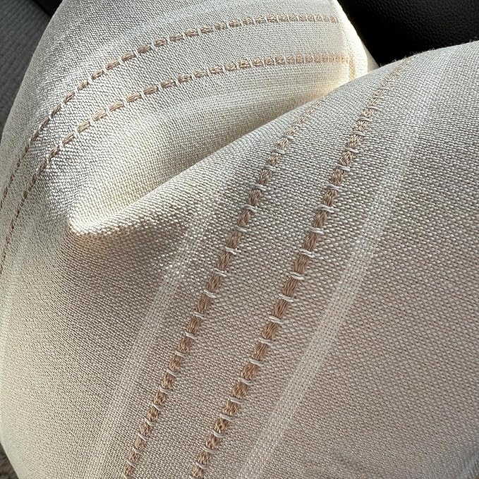 Hckot Hand Made Decorative Khaki Pillow Covers 18x18 Striped Throw Pillows Textured Linen Pillow Covers Farmhouse Decor Cushion Covers for Couch Bed Living Room, Khaki