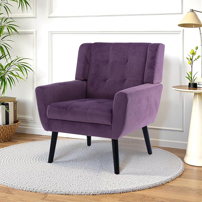 NicBex Modern Accent Chair for Living Room Upholstered Foam Filled Living Room Chairs with Metal Legs Velvet Cozy Lounge Armchair for Living Room Bedroom,Lavender Purple