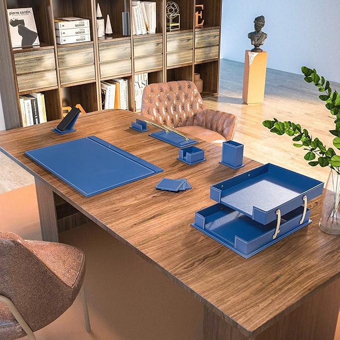 MOOGCO Bonded Set Luxury Leather Desk Pad & Desk Organization Essentials Desk Organizer Leather Desk Organizer