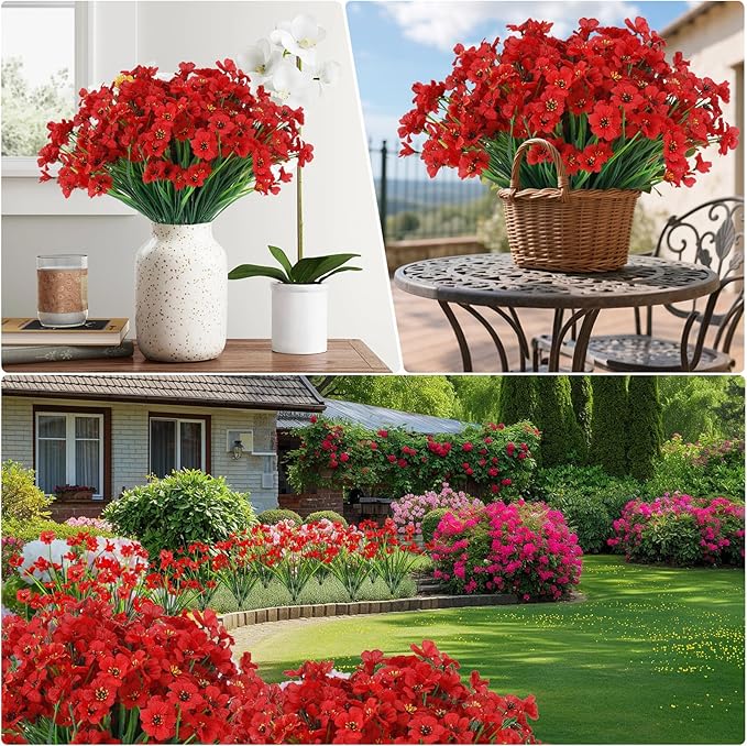 20 Bundles Artificial Flowers for Outdoors or Indoor Garden Home Decoration,No Fade Fake Flowers Faux Plants for Decoration Hanging Planters,Porch Window Box Garden Wedding Farmhouse Fake Plants