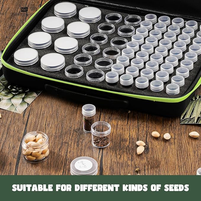 ProCase 65 Slots Seed Storage Organizer Sorter Box, Sturdy Seed Bank Saving Kit Container for Garden Vegetable Plant Flower, Seed Keeper Set with Label Stickers Funnel 3 Size of Bottles 1 oz 3 oz 5 oz