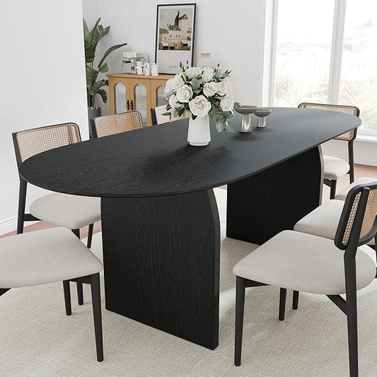 Casaphoria 79" Large Dining Table for 8, Wood Oval Living Room Table, Modern Farmhouse Kitchen Table with Scratch-Resistant Top & Wood Pedestal, Easy Assembly and Clean, Black