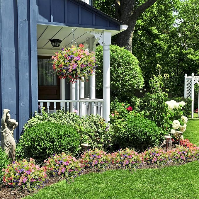 24 Bundles Fake Outdoor Wild Flowers Lifelike UV Resistant Mixed Colors Artificial Flowers for Indoor Outside Hanging Planters Garden Home Office Decor