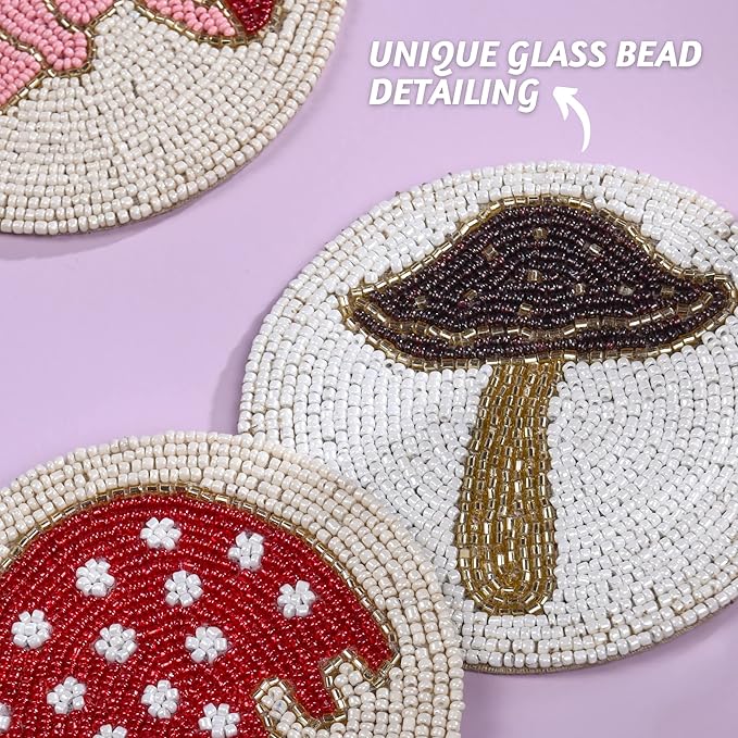 Folkulture Boho Coasters Set for Drinks | 4" Round Farmhouse or Rustic Table Coaster for Coffee Table | Modern Coasters for Bar | Cute Coaster for Housewarming Gifts for Women