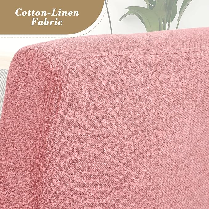 Athena Collection Modern Accent Chair with Cushion, Comfy Upholstered Fabric Reading Chair for Adult, Soft Sofa Armchair for Living Room, Bedroom, Dorm, Pink