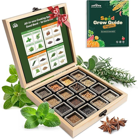 Lush&Dew Culinary Herbs Kitchen Garden Heirloom Seed Bank, Gardening Gifts, 16 Varieties Non-GMO Seeds for Planting Herb in Raised Garden Beds Windowsill, Survival Seed Kit, Cooking Spices Basil Dill