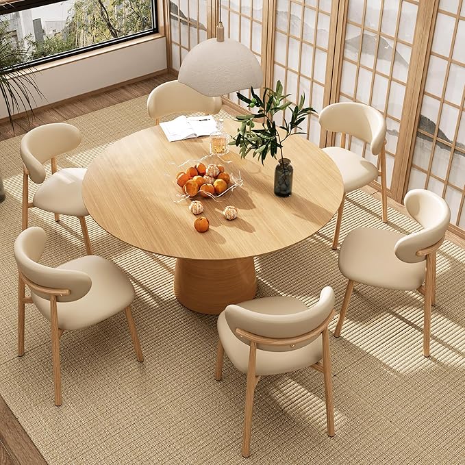 Kitchen Dining Chairs Set of 6 Modern Upholstered Leather Farmhouse Dining Room Chair with Metal Legs, Khaki