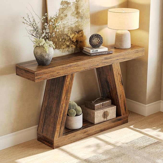 LITTLE TREE 55-Inch Sofa Table with Storage, Farmhouse Console Table for Home, Rectangular Wooden Entryway Furniture for Living Room, Bedroom, Office, Hallway, Brown