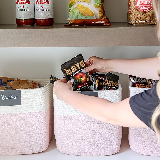 NaturalCozy Storage Cubes 11 Inch Cotton Rope Woven Baskets for Organizing, 3-Pack | Cube Storage Bin | Square Storage Baskets for Shelves Organizer, Classroom, Kids Toy Bins, Closet, Baby Nursery