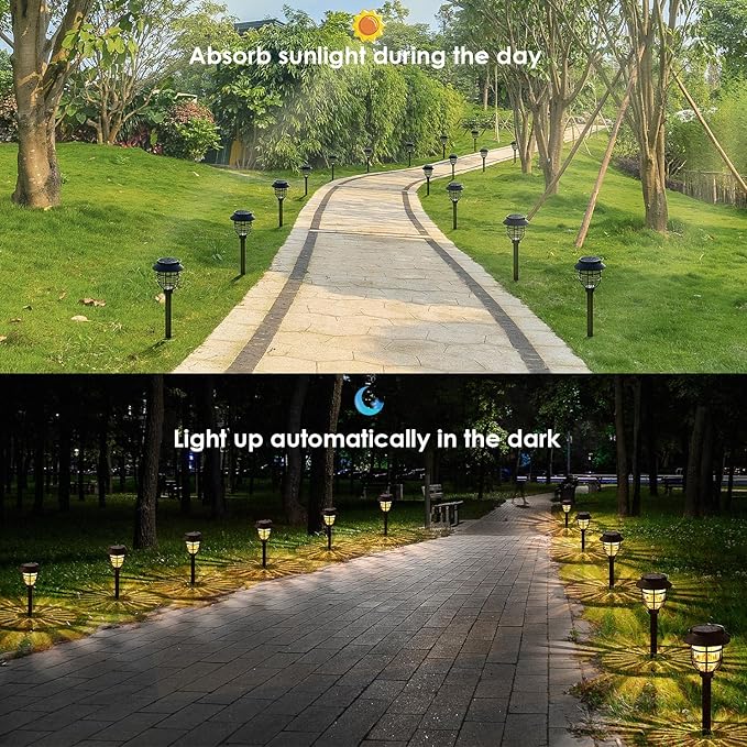 10 Pack Solar Pathway Lights Outdoor- Bright Solar Powered Garden Light with 3000K Warm LED, Auto On/Off Waterproof Path Lights Decorative, Landscape Lighting for Yard Patio Walkway Driveway