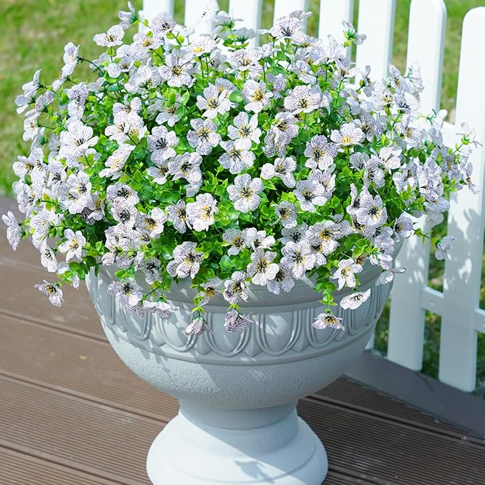 Artificial Fake Plants Flowers for Outdoor Outside Spring Summer Decoration, 12 Bundles Faux Silk White Daisy UV Resistant Realistic for Porch Patio Home Window Box Yard Garden Planter