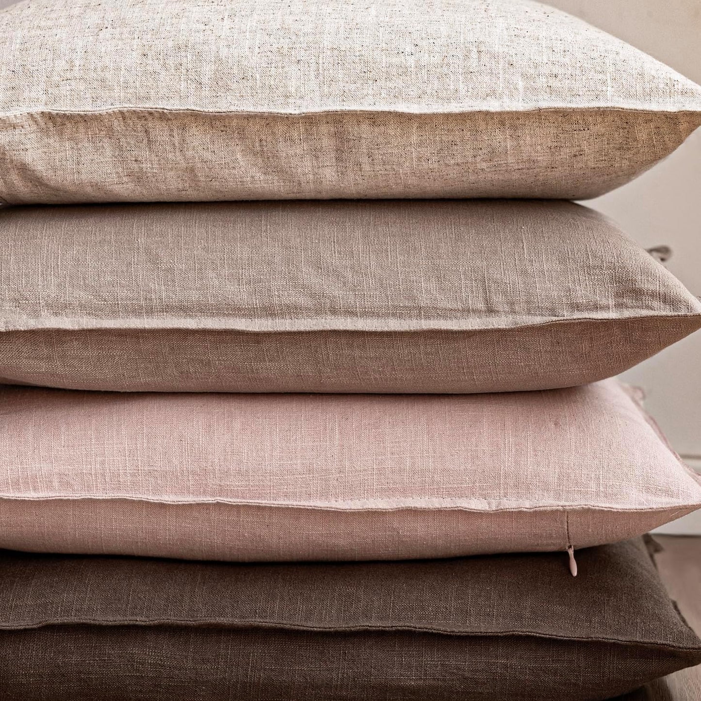 Foindtower Pack of 2, Decorative Linen Solid Throw Pillow Covers Soft Accent Cushion Case Boho Farmhouse Pillowcase for Bed Chair Couch Sofa Bedroom Living Room Home Decor 26 x 26 Inch Light Pink