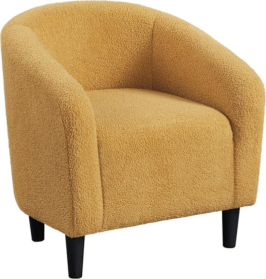 Yaheetech Accent Barrel Chair, Boucle Fabric Club Chair, Furry Sherpa Elegant and Cozy, Soft Padded Armchair for Living Room Bedroom Reception Room Office, Mustard Yellow