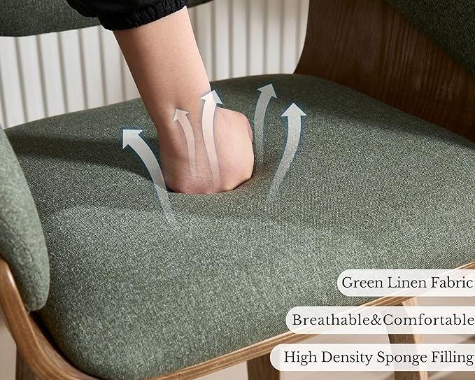 HNY 26 Inch Swivel Bar Stools with Back Set of 2, Green Linen Upholstered Counter Height Barstools with Solid Bentwood Frame, Round Footrest, Modern Barrel Counter Stools for Kitchen Island, Home Bar