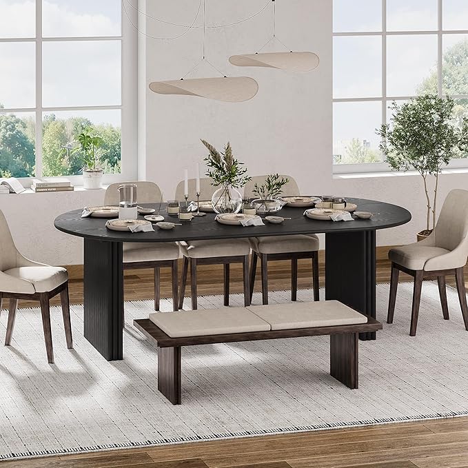 Casaphoria 67" Oval Dining Table, Modern Kitchen Table for 4-6, Farmhouse Style Large Table, Easy Assembly for Living Room, Kitchen and Bar, Black