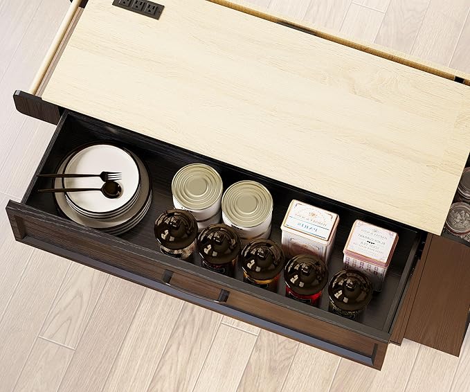 IRONCK Kitchen Island Cart with Storage, Rolling Kitchen Table with Power Outlet, Storage Cabinets on Wheels with Drop Leaf, Portable for Dining Room, Black