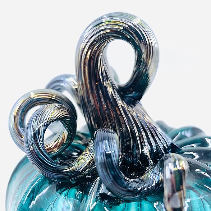 Luke Adams Glass Handmade Glass Pumpkins Handmade Table Top Home Decor (Squat, Lagoon)