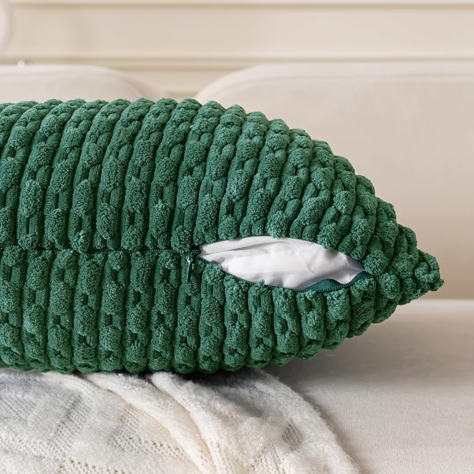 Set of 4 Dark Green Decorative Throw Pillow Covers 12x20 Inch Corduroy Pillow Covers for Bed Couch Sofa Living Room Soft Cushion Cases