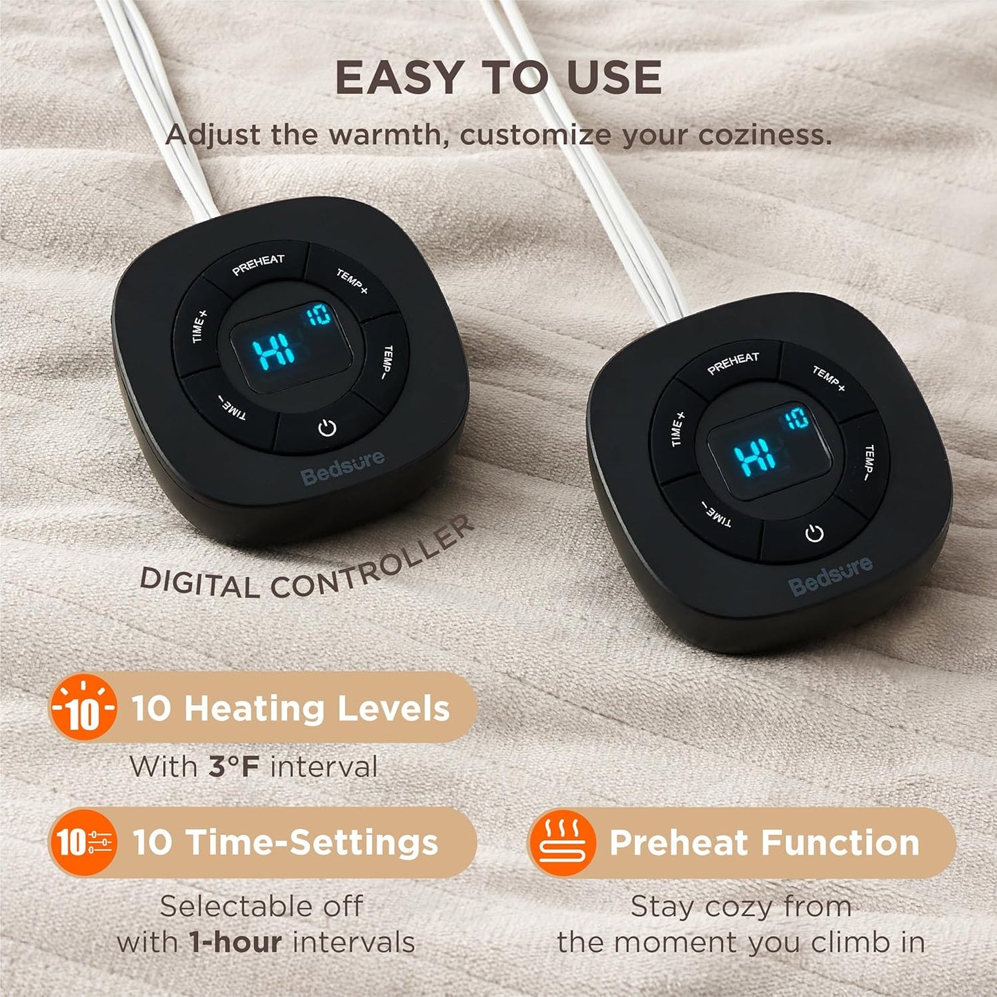 Bedsure Electric Blanket Queen Size - Dual Control Heated Blanket Queen, Fast Heating with 10 Time Settings & 10 Heat Settings, Warm Gift for Grandma (84x90 inches, Cream)