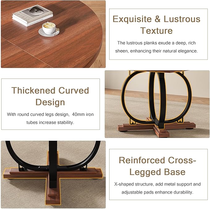 59" Round Extendable Dining Table for 4-6, Modern Oval Kitchen Table with Heavy Duty Curved Legs & Wood X-Based, MDF Board with Spring Buckle, Space Saving, Dining Kitchen Living Room, Walnut