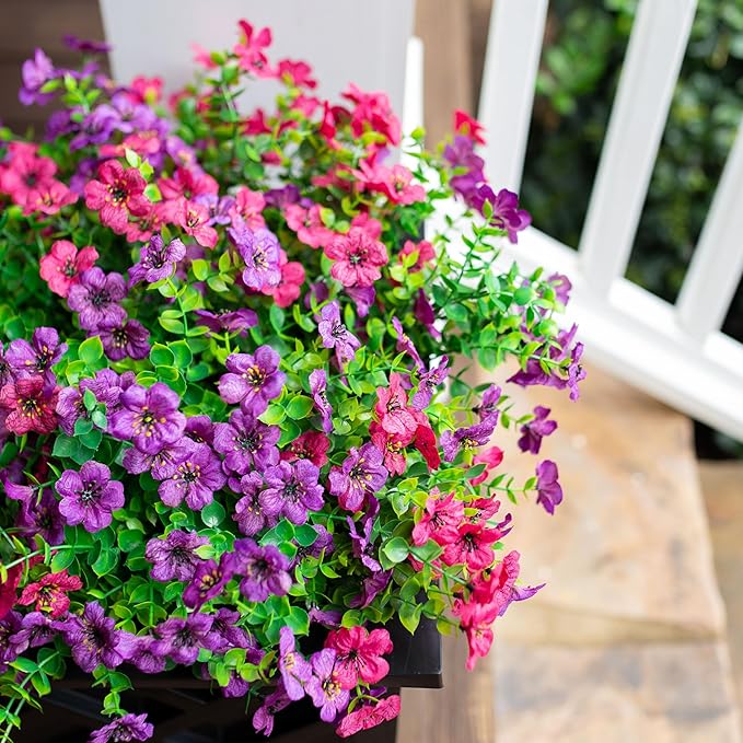 Ivydale Artificial Fake Flower Plants for Outdoor Outside Summer Decoration, 12 Bundles Silk Mixed Colorful Daisy UV Resistant Look Real for Planter Home Porch Patio Window Box