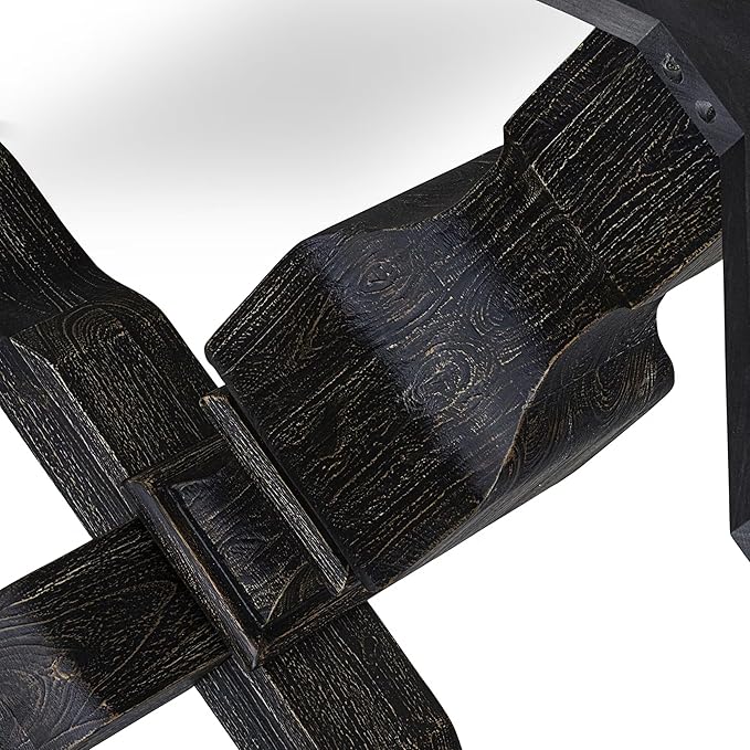 F53-11-TP - Wood Dining Table with Acacia Wood Round Tabletop, Sand Blasted Black Finish