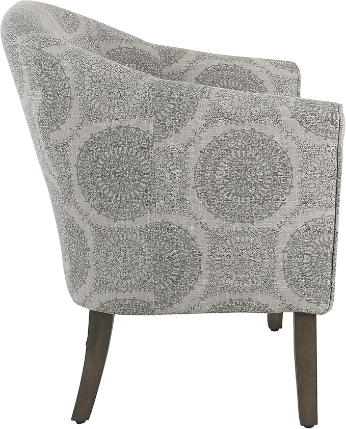 HomePop Barrel Shaped Accent Chair, Grey Medallion
